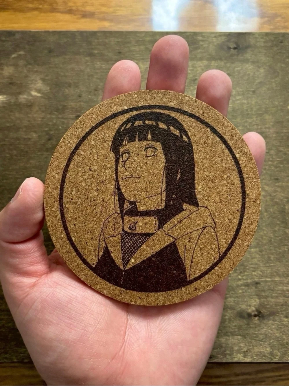 Naruto Hinata Laser Engraved Cork Coaster